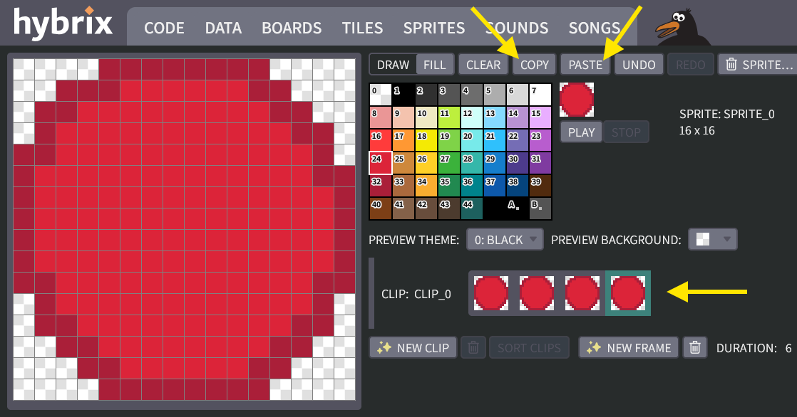 Copying and pasting frames