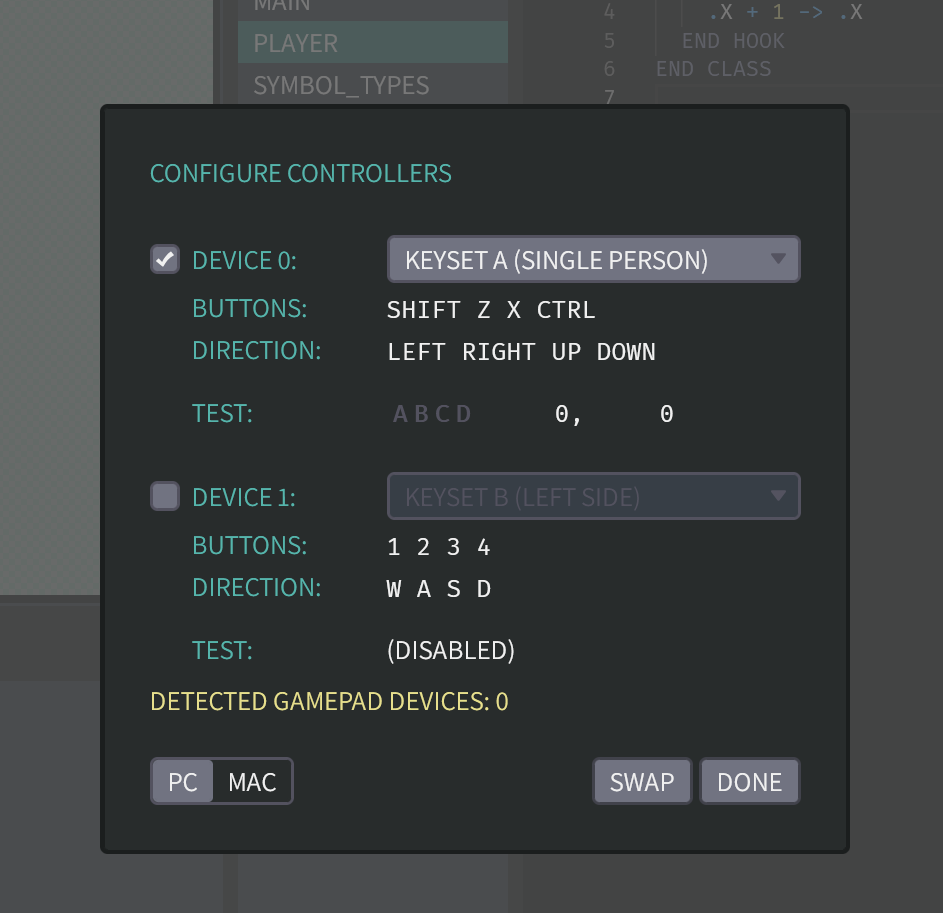 CONFIGURE CONTROLLERS window