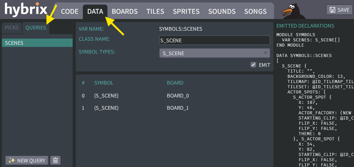 The SYMBOLS::SCENES query